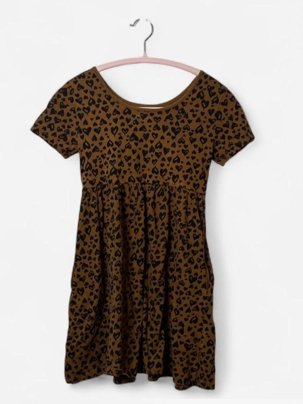 Old Navy Brown Dress with Black Heart Print